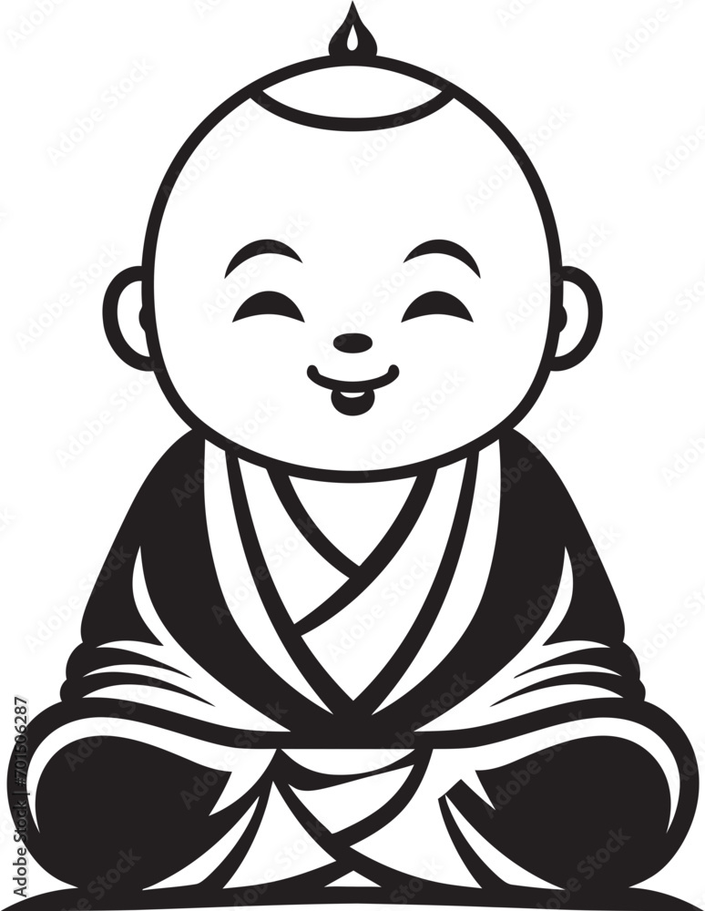 Peaceful Prodigy Buddha Iconic Silhouette Enlightened Infant Cartoon Zen Emblem Peaceful Prodigy Buddha Iconic Silhouette Enlightened Infant Cartoon Zen Emblem