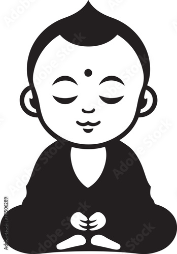 Zen Nursery Buddha Kid Black Logo Divine Kiddo Vector Cartoon Buddha