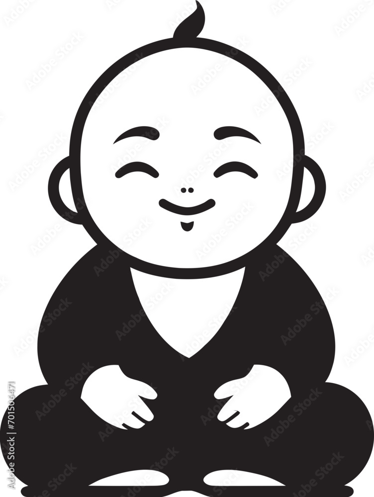 Tiny Tranquility Vector Buddha Emblem Zen Little One Black Kid Buddha