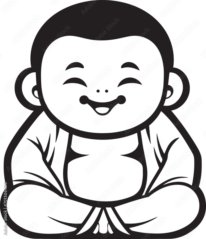 Obraz premium Harmonious Junior Black Emblematic Buddha Zen Blossom Cartoon Kid Silhouette