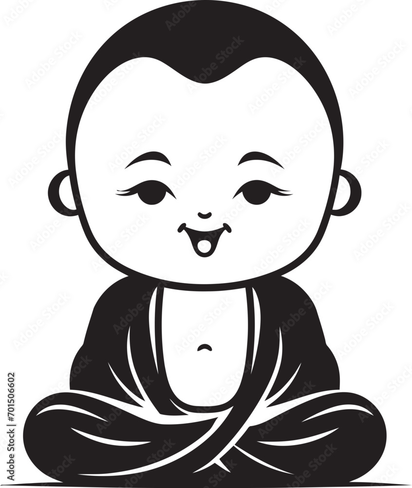 Harmonious Mini Monk Vector Buddha Icon Zen Blossom Babe Black Kid Buddha Design Harmonious Mini Monk Vector Buddha Icon Zen Blossom Babe Black Kid Buddha Design