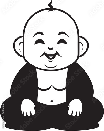 Little Bodhisattva Black Buddha Kid Tranquil Tot Cartoon Zen Emblem