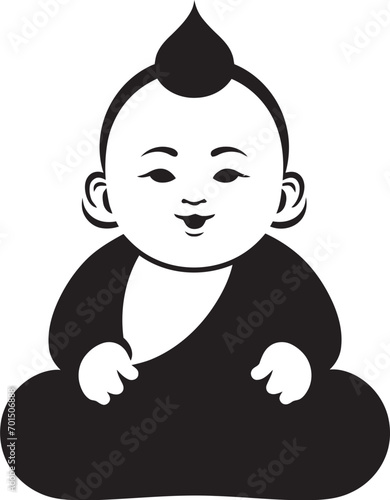 Enlightened Infante Black Cartoon Buddha Buddha Bambino Vector Logo Design