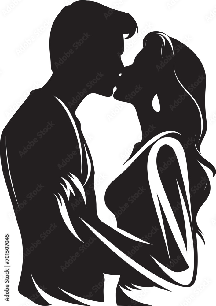 Kiss of Harmony Black Romance Emblem Intimate Devotion Iconic Vector Love