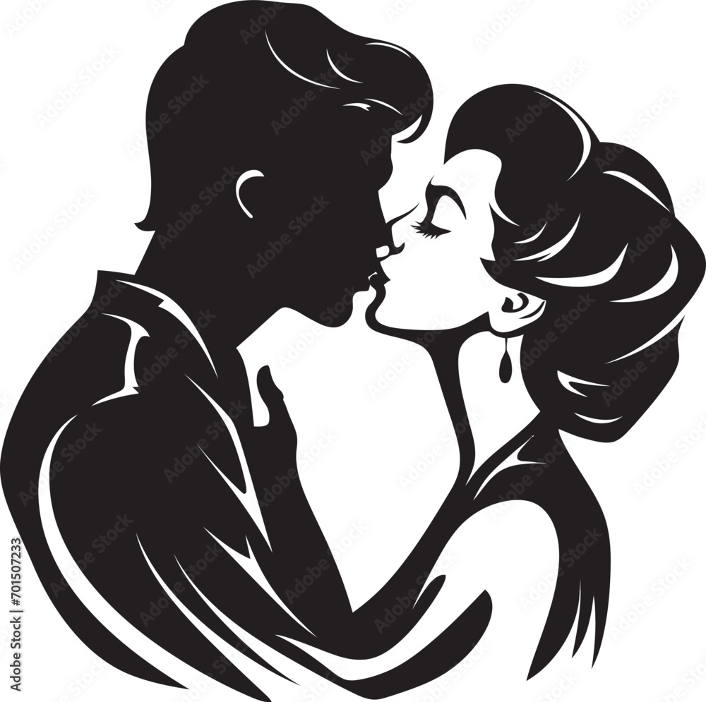 Kiss of Everlasting Love Black Emblem Intimate Embrace Vector Silhouette Love
