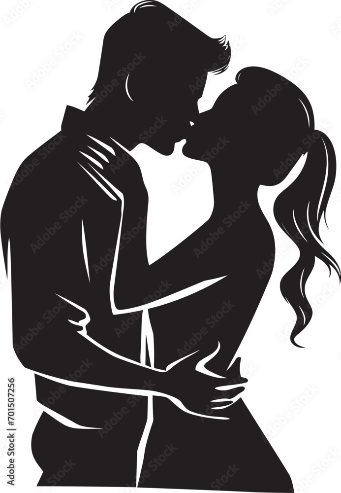 Blissful Connection Black Silhouette Love Kiss of Eternal Union Romantic Emblem
