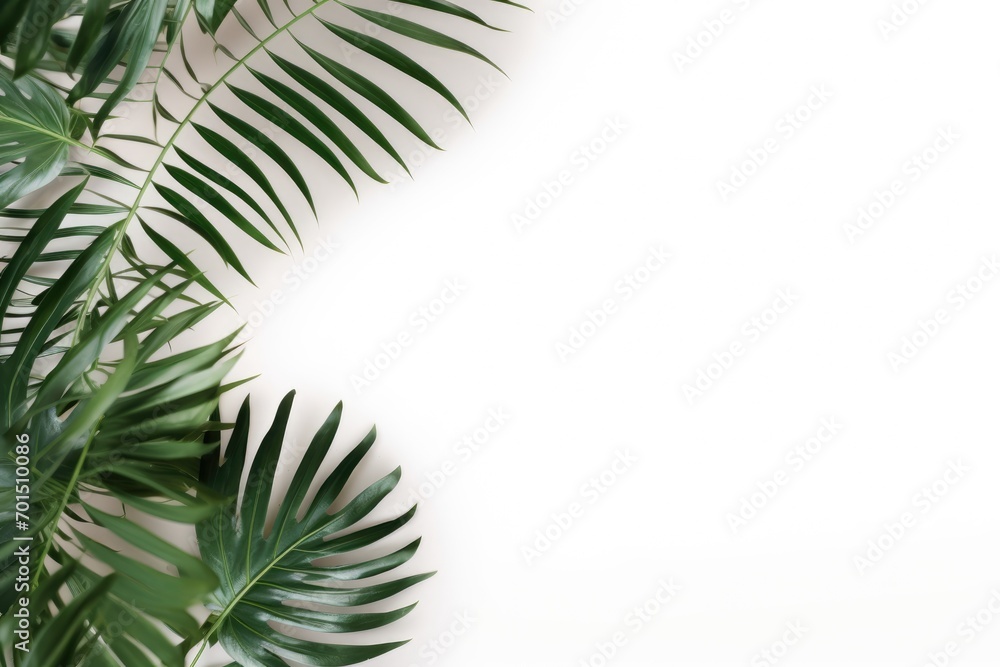 Tropical leaves natural on white background copy space. Design template.