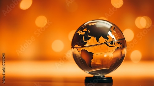 A glase globe with yellow background  bokeh effect  bokeh effect  space for text - Generative AI