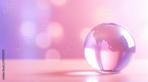 A glase globe with pink background, blur effect, space for text - Generative AI