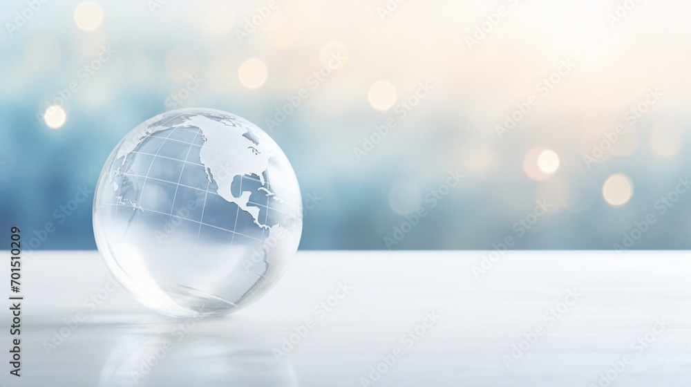 A glase globe with white background, bokeh effect, space for text - Generative AI A glase globe with white background, bokeh effect, space for text - Generative AI