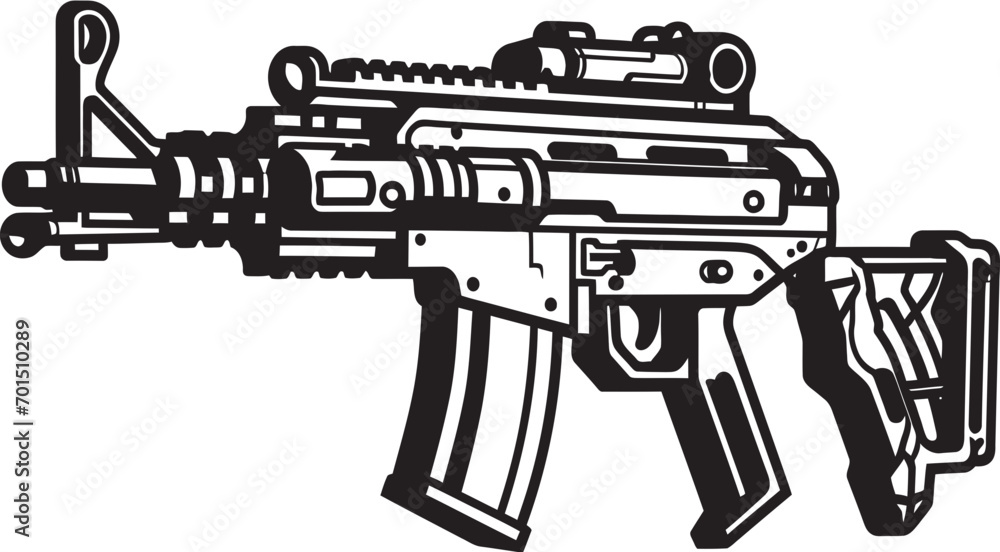 Tactical Firearm Icon Black Iconic Modern Combat Armament Vector Logo