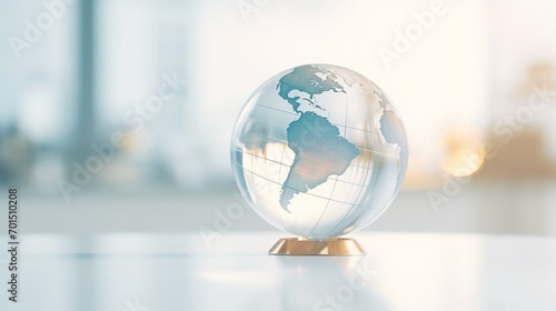 A glase globe with white background, bokeh effect, space for text - Generative AI