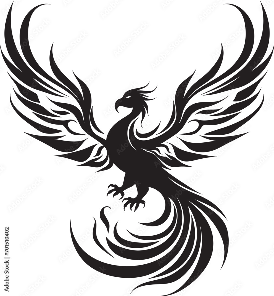 Fototapeta premium Phoenix Ignition Vector Emblematic Flame Feather Symbol Black Logo
