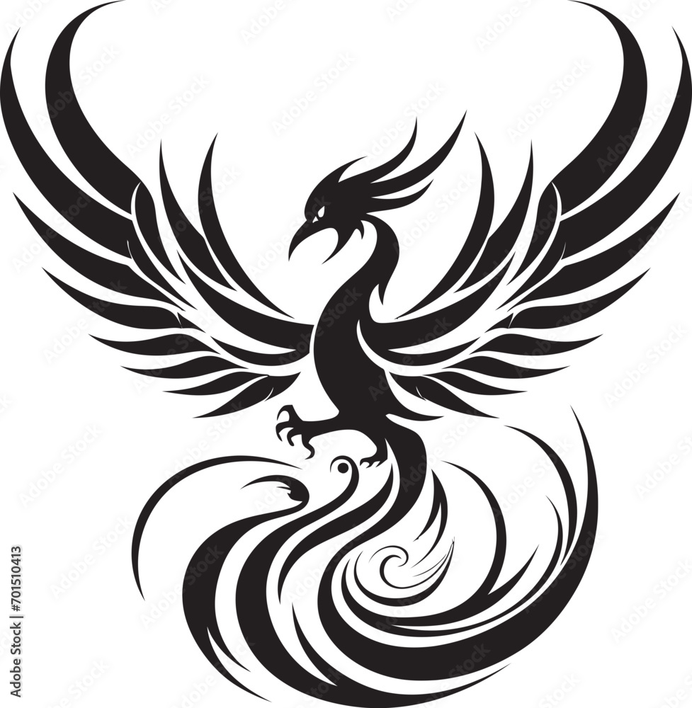 Obraz premium Flaming Wings Phoenix Black Emblematic Rising From Ashes Vector Logo Icon