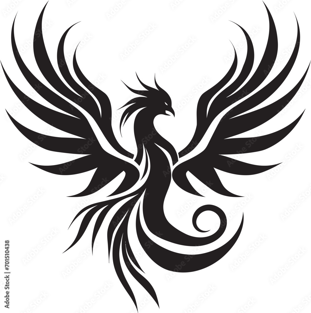 Flaming Phoenix Symbol Black Iconic Phoenix Reborn Vector Emblematic