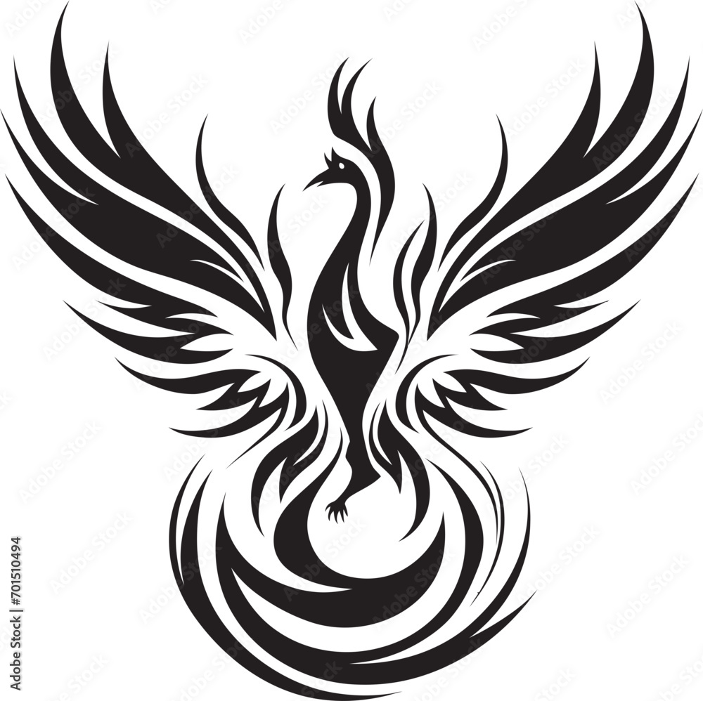 Fototapeta premium Phoenix Ignition Icon Black Emblem Revival Blaze Symbol Vector Logo Icon