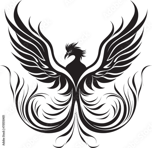 Flame Feather Symbol Black Logo Eternal Phoenix Wings Vector Emblem