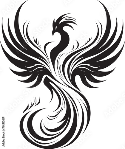 Phoenix Radiance Black Iconic Emblem Rising From Ashes Vector Emblematic