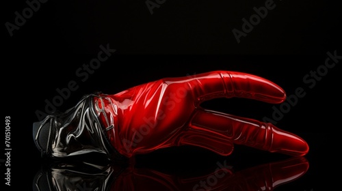 A glass glove having a beautiful couple romantic silhout inside, red and black, space for text - Generative AI