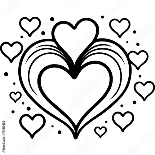 Set of small hearts graphically form one big heart for Valentine's day cards. Isolated on a white background. Vector icon and art drawing illustration. Cute simple modern design element.