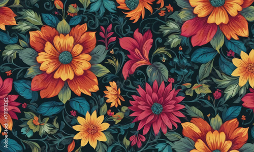 Flowers pattern on a black background
