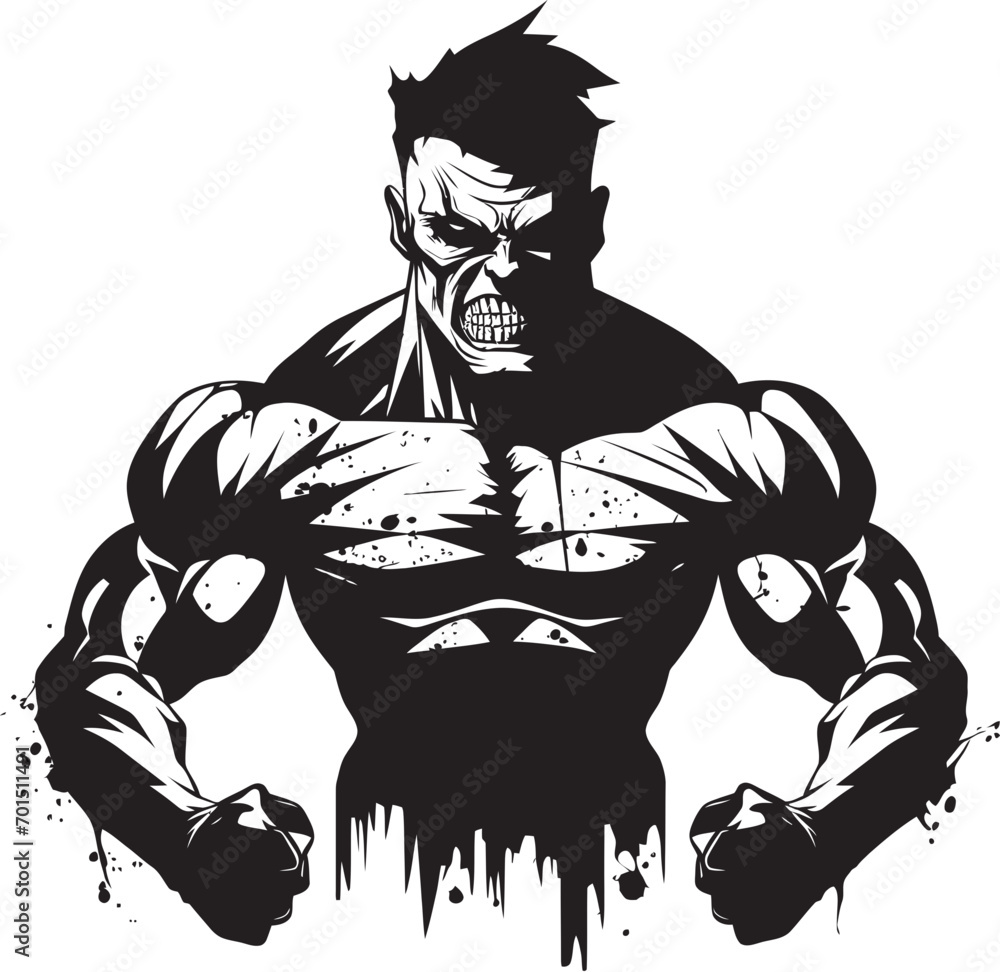 Fototapeta premium Apocalyptic Gym Warrior Vector Logo Decayed Muscle Mass Black Iconic