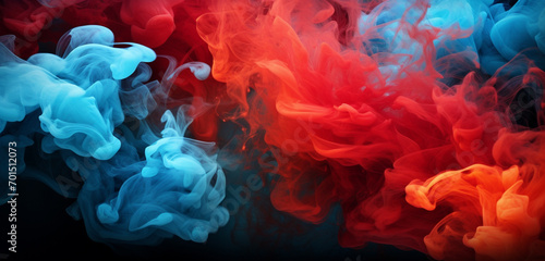 Swirling plumes of vermilion and azure smoke dispersing gracefully, creating a mesmerizing and colorful atmosphere. © Abdul