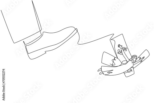 Single continuous line drawing Arab businessman flying using banknote wings. Get additional ammunition to fly business. Make multiple profits. Promising business. One line design vector illustration