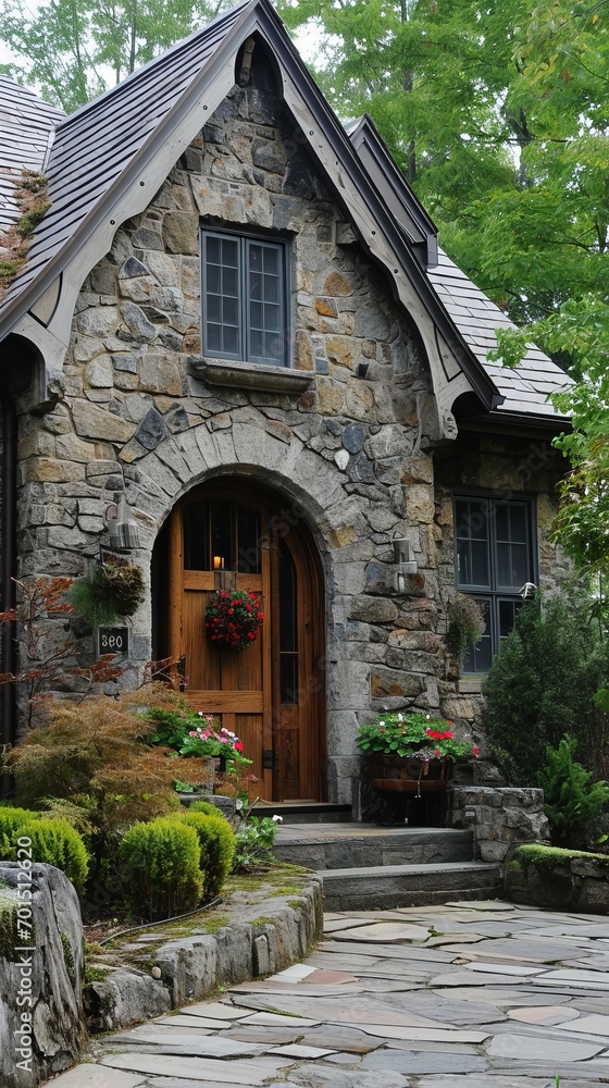 House is built of stone and decorated with beautiful wooden doors