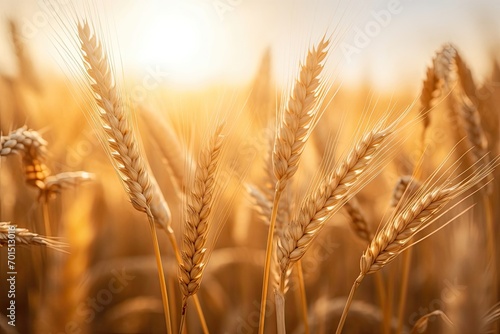 Picturesque View of Sunlit Wheat Fields with Ears - Tranquil Morning Atmosphere