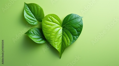 Green leaves forming a heart on a bright background, symbolizing the love for a healthy environment on World Health Day.