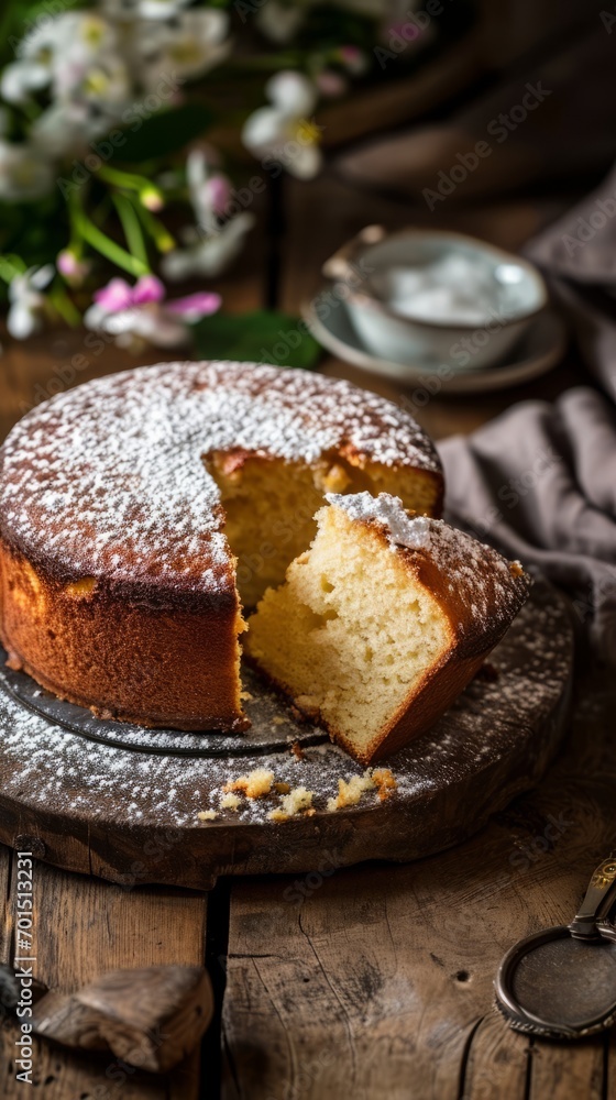 Traditional Vasilopita cake with powdered sugar Traditional Vasilopita cake with powdered sugar