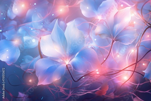Vibrant pastel floral abstractions with glowing vines  space available for your content.