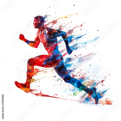 Running athlete polygonal watercolor ilustration © Florin