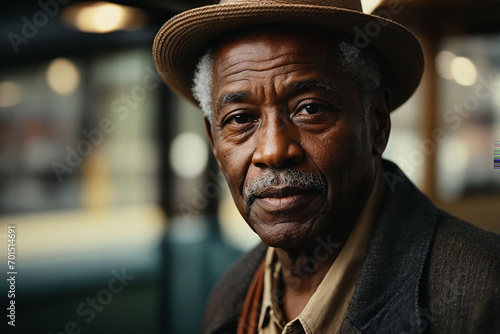 A closeup photo portrait of an elderly black man