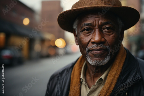 A closeup photo portrait of an elderly black man