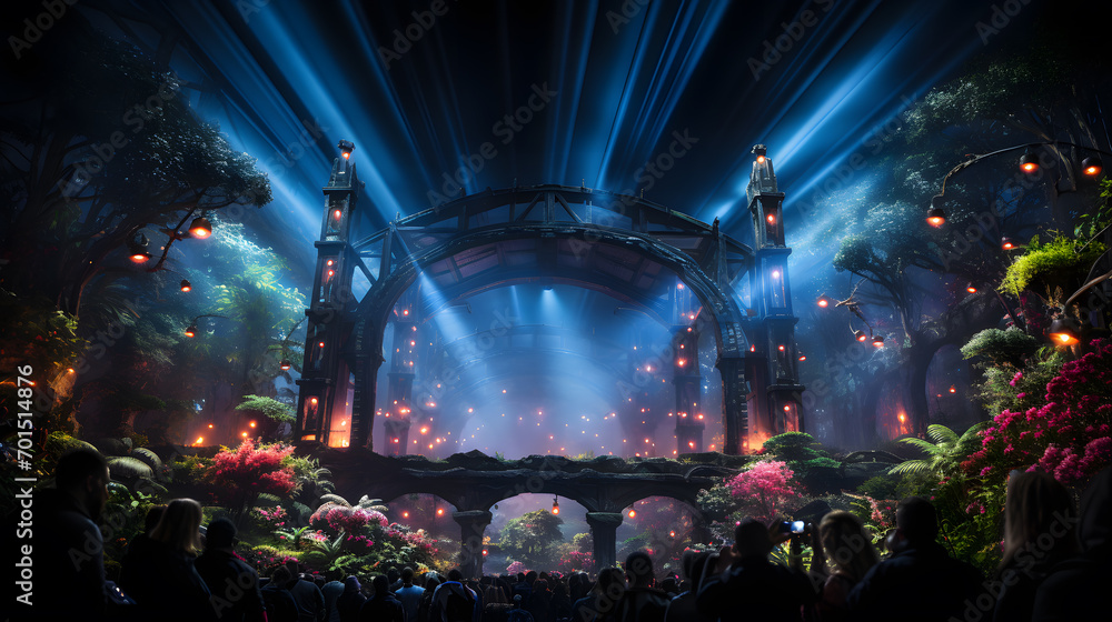 Obraz premium A music festival with a brightly lit stage