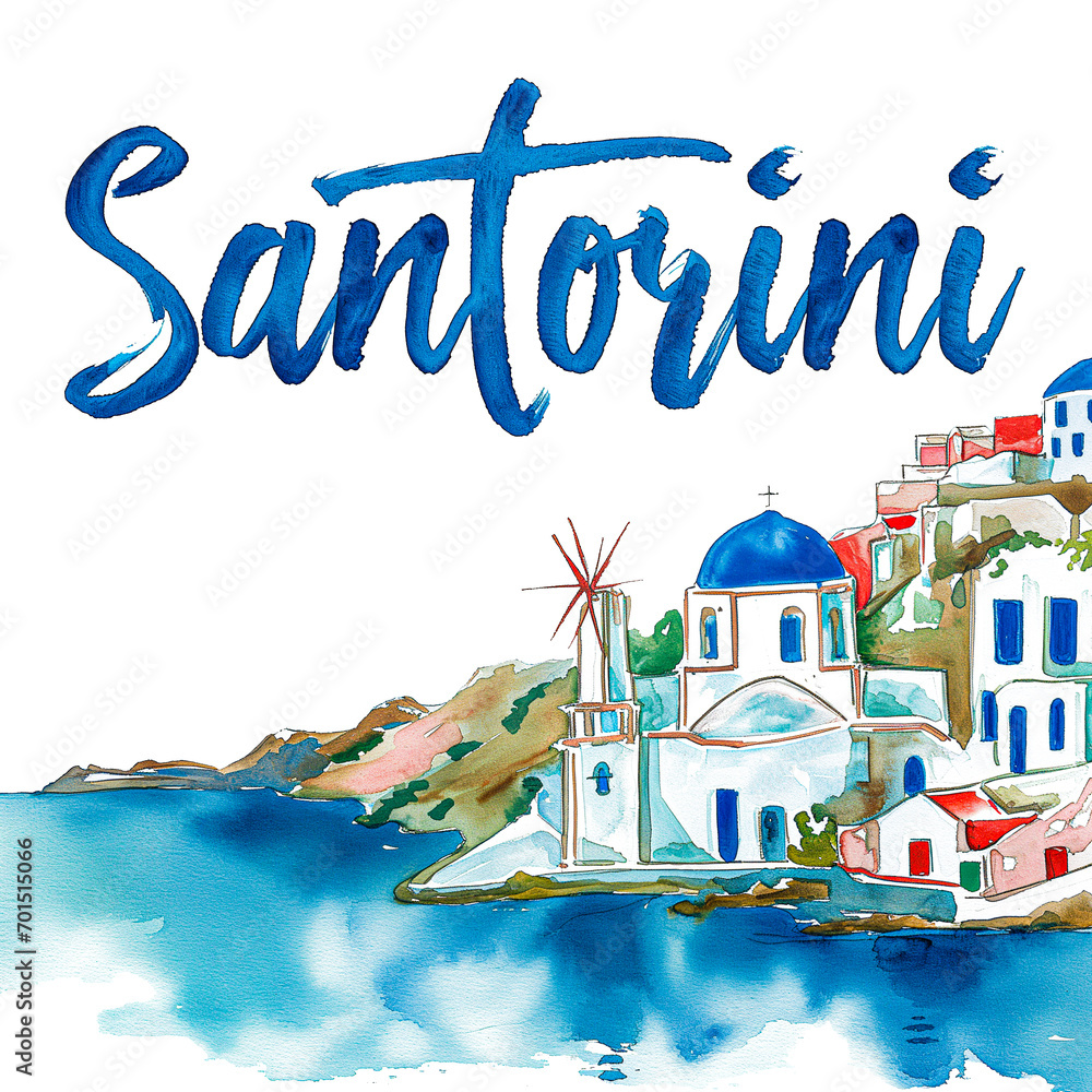 Santorini watercolor paint