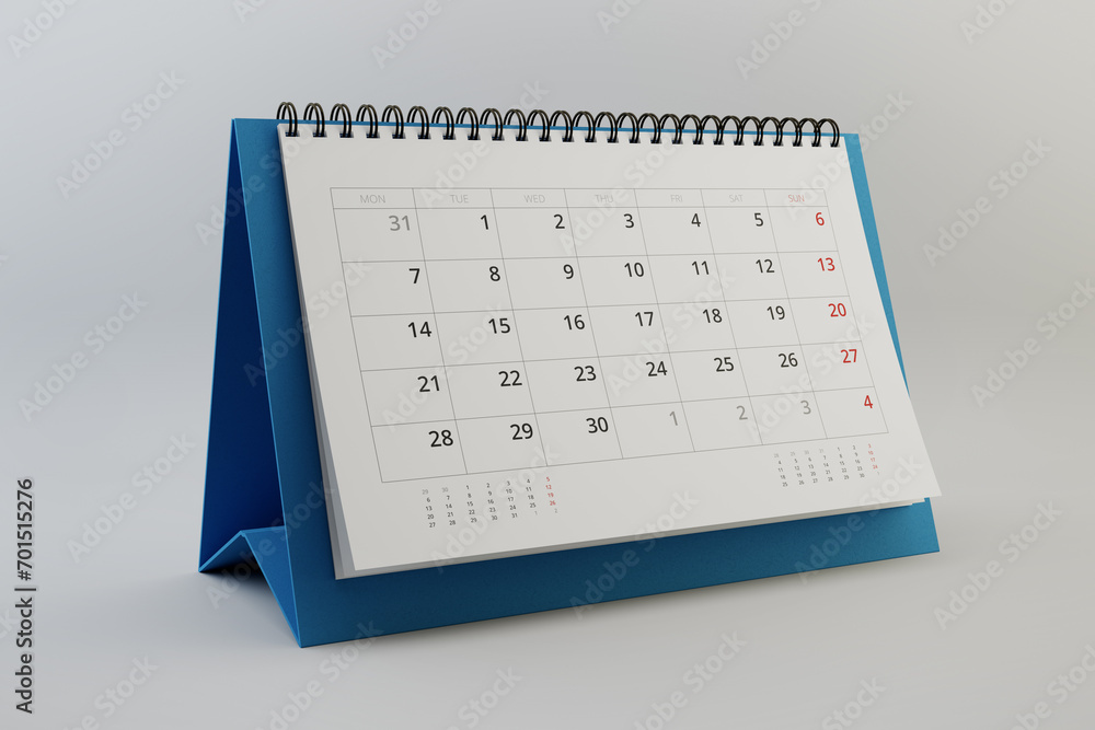 Paper desk calendar. Business meeting concept. 3D illustration - obrazy, fototapety, plakaty 