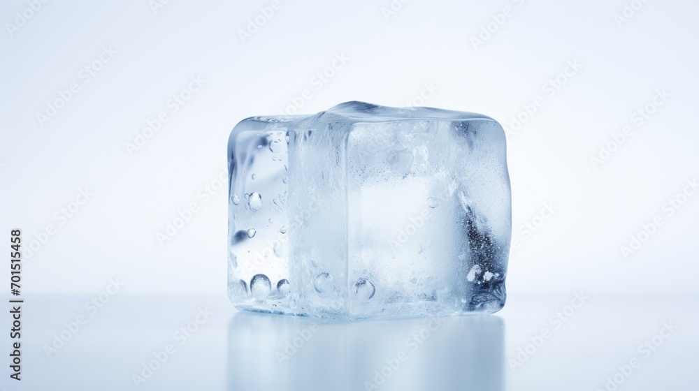 an ice cube on a reflective surface with water droplets on the ice and on top of the ice cube is water droplets on the ice. an ice cube on a reflective surface with water droplets on the ice and on top of the ice cube is water droplets on the ice.