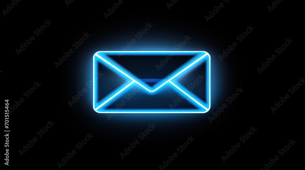 a neon blue email envelope glowing in the dark with a blue light coming out of the front of the envelope. a neon blue email envelope glowing in the dark with a blue light coming out of the front of the envelope.