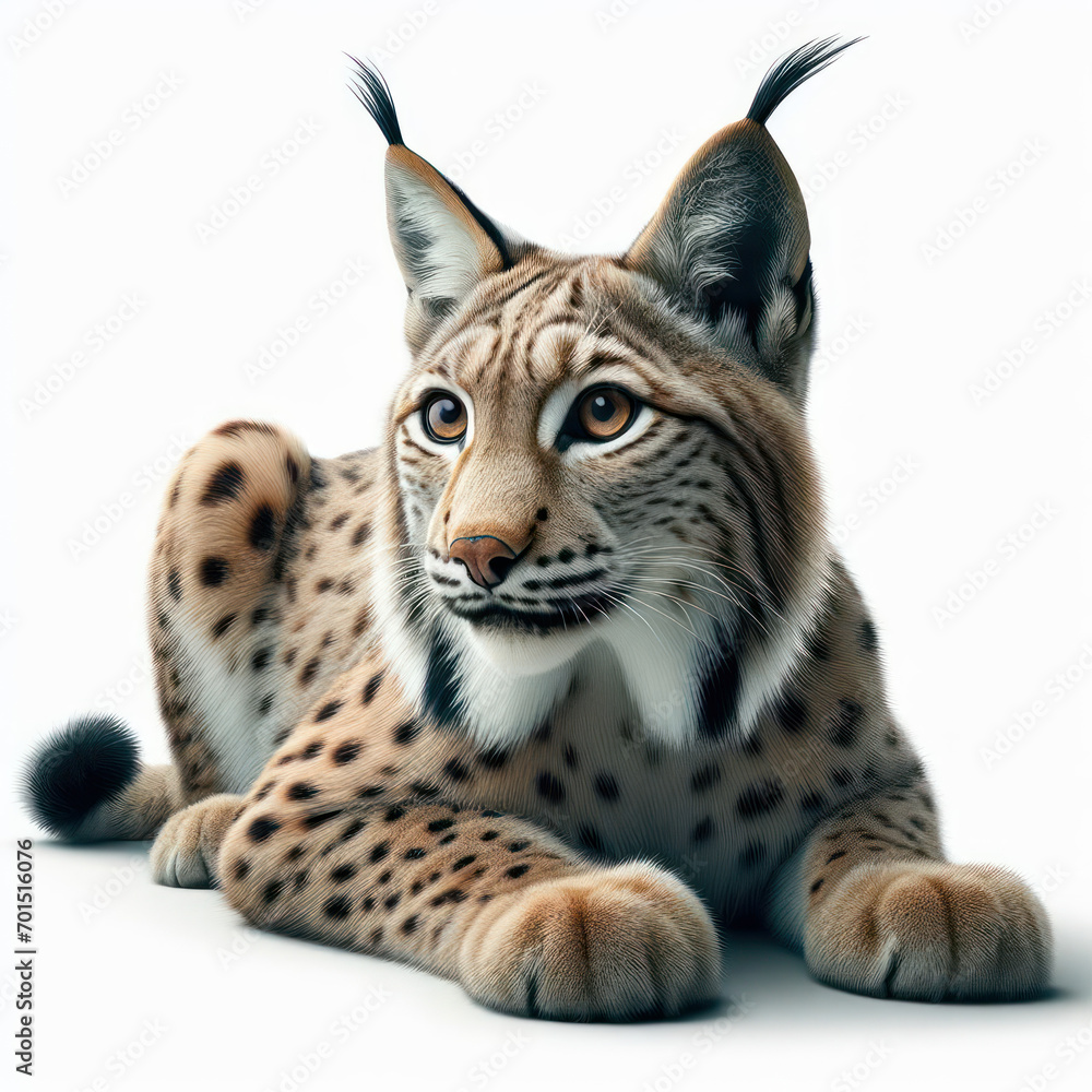 Fototapeta premium Iberian Lynx, lince iberico, Lynx pardinus, isolated White background