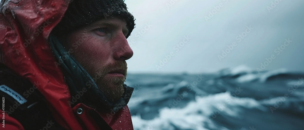Braving the Storm: Sailor's Gaze into the Sea