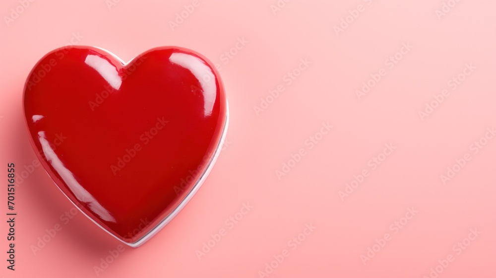  a red heart shaped object sitting on top of a pink surface in the shape of a heart on a pink background.