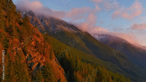 Canadian Mountain Landscape on the West Coast Pacific Ocean. Aerial Nature Background. Howe Sound, BC, Canada. photo