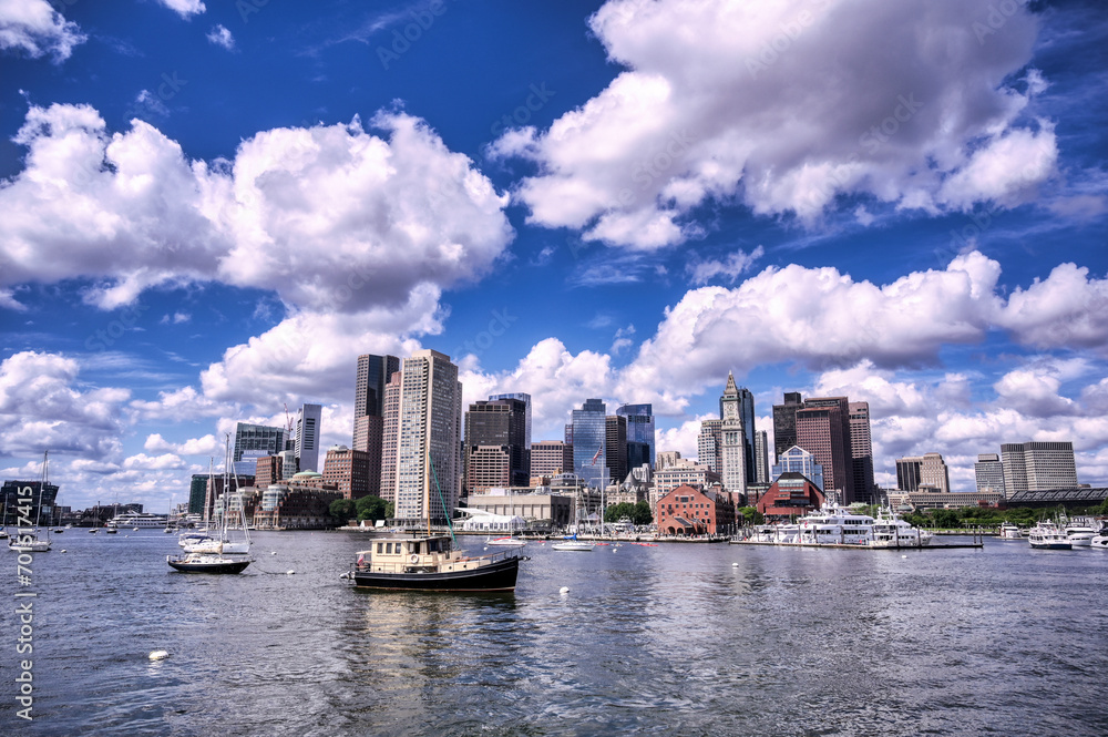 The Boston, Massachusetts skyline from Boston Harbor.