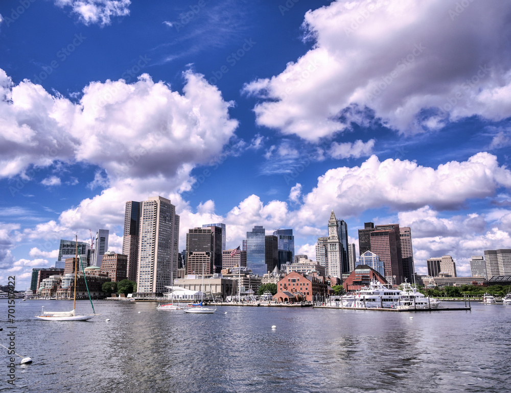The Boston, Massachusetts skyline from Boston Harbor.