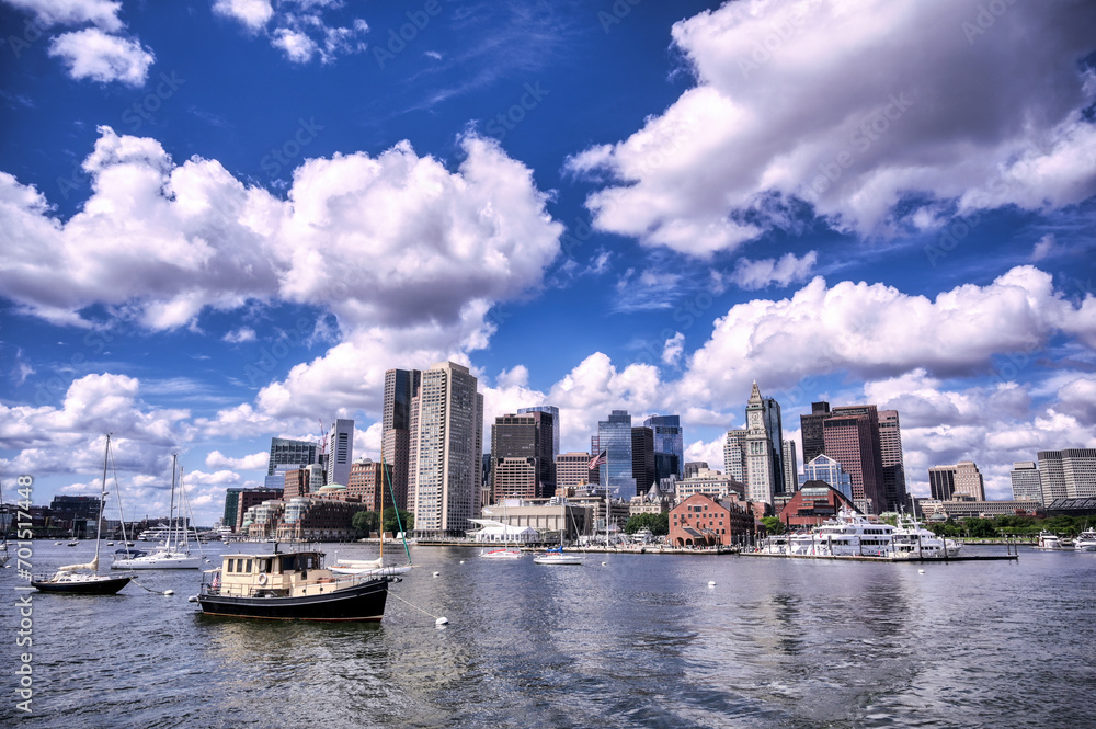The Boston, Massachusetts skyline from Boston Harbor.