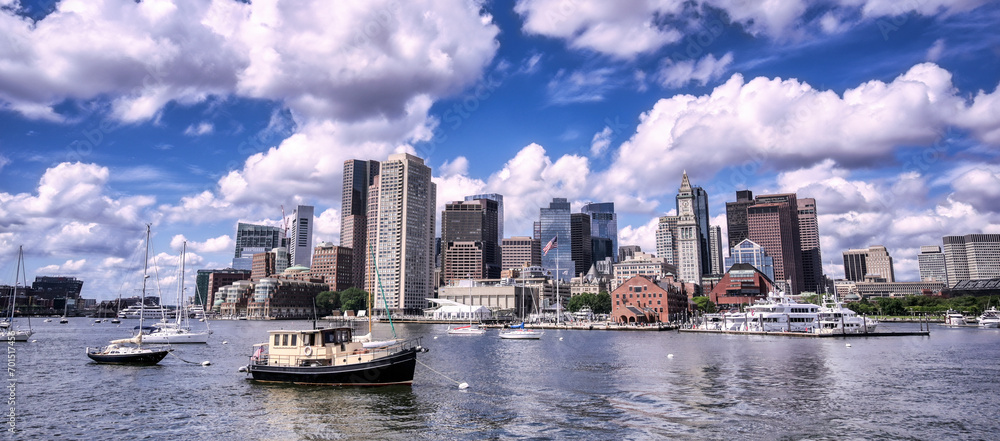 The Boston, Massachusetts skyline from Boston Harbor.