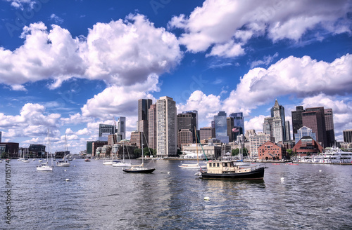 The Boston, Massachusetts skyline from Boston Harbor. © Jbyard